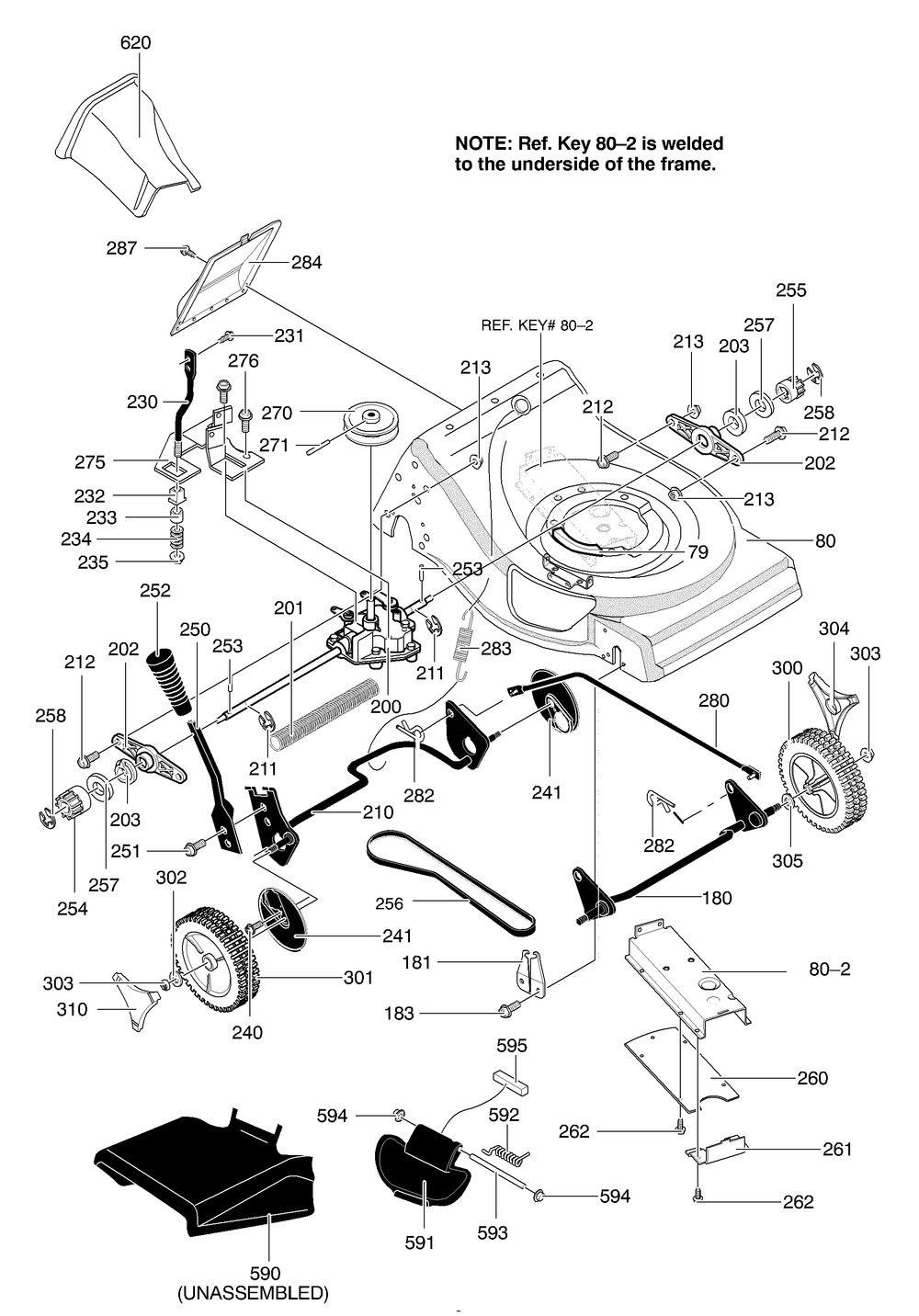 Housing And Drive System Diagram and Parts List for 218950X92A 2004 Briggs and Stratton Lawn Mower